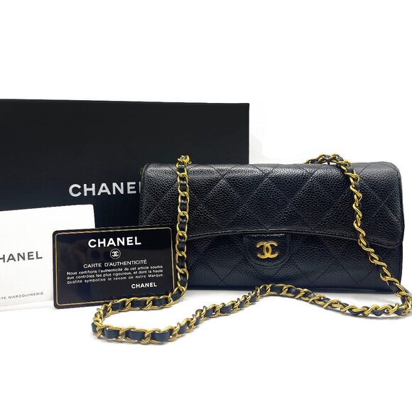 Authentic CHANEL CC Classic Caviar Flap Wallet Quilted Leather Chain Purse Black - Picture 1 of 15